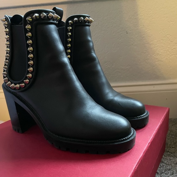 Christian louboutin spiked black ankle boots